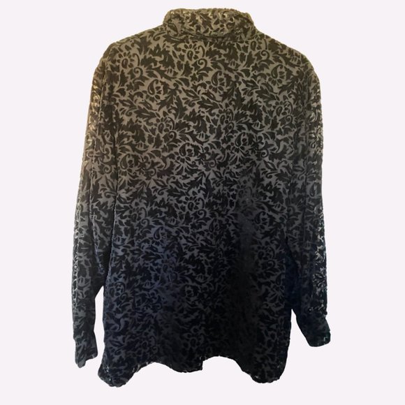 Black Anne Carson Velvet Button-Down Blouse, Size 2X - Picture 2 of 3